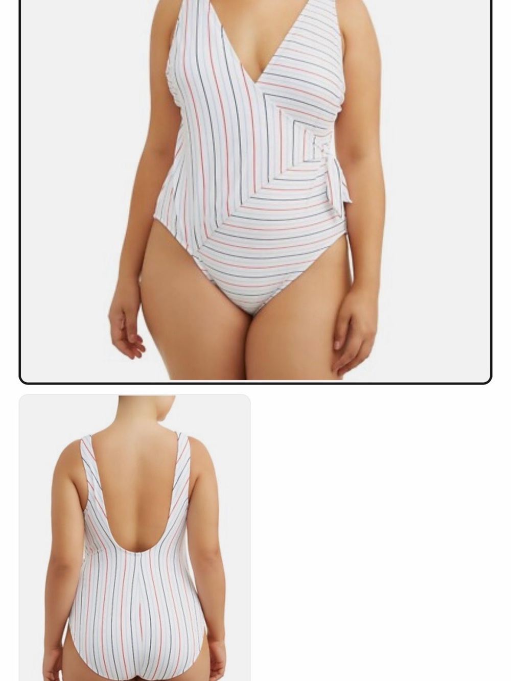 One-Piece Swim Suit - White with Blue strips Accent